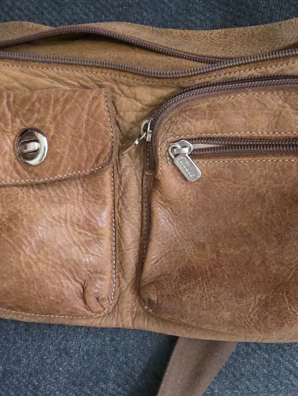 Roots Tan Leather Belt Bag with Front Pockets